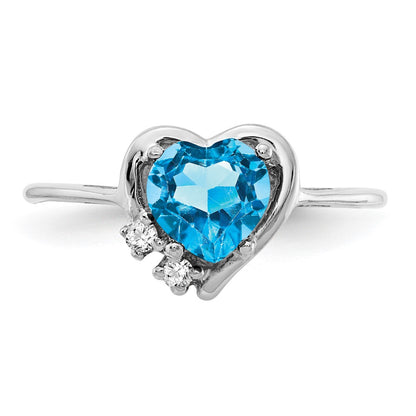 Solid 14k White Gold Simulated Blue Topaz CZ Ring