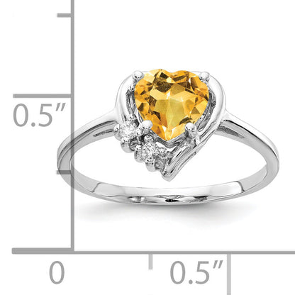 Solid 14k White Gold 6mm Heart Simulated Citrine VS CZ Ring