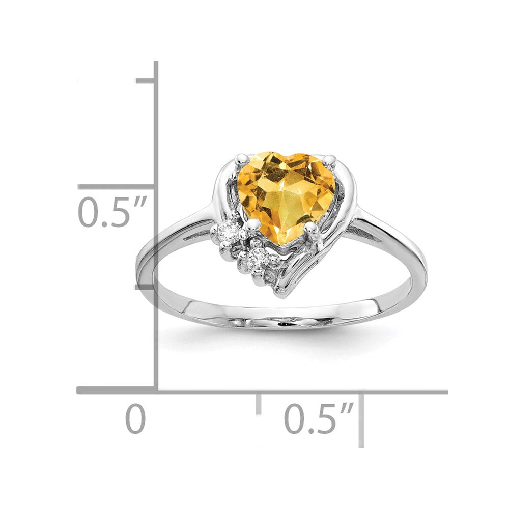 14k White Gold 6mm Heart Citrine AAA Diamond ring