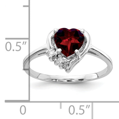 Solid 14k White Gold 6mm Heart Simulated Garnet VS CZ Ring