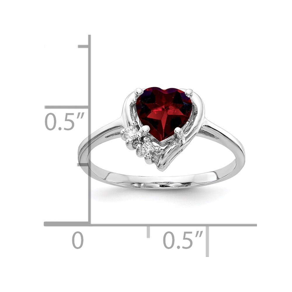 14k White Gold 6mm Heart Garnet AA Diamond ring