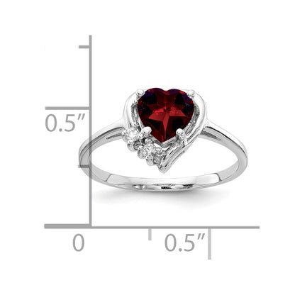 14k White Gold 6mm Heart Garnet AA Diamond ring