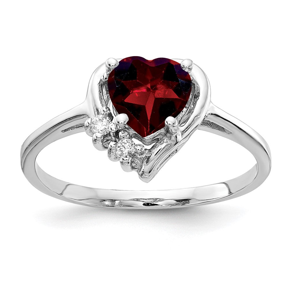 14k White Gold 6mm Heart Garnet AA Diamond ring