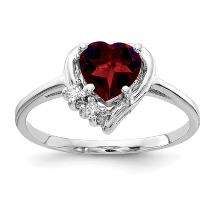 14k White Gold 6mm Heart Garnet AA Diamond ring