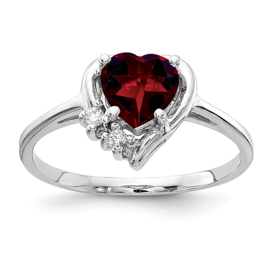 14k White Gold 6mm Heart Garnet AA Diamond ring