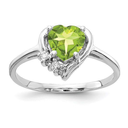 14k White Gold 6mm Heart Peridot AAA Diamond ring