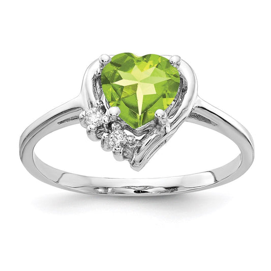 14k White Gold 6mm Heart Peridot A Real Diamond ring