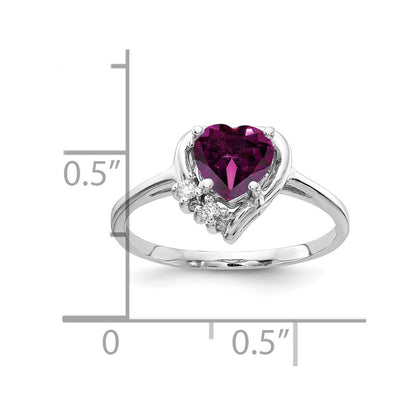 14k White Gold 6mm Heart Rhodolite Garnet AA Diamond ring