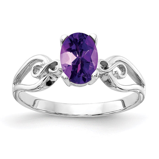 14k white gold 8x6mm oval amethyst checker ring y2236ac