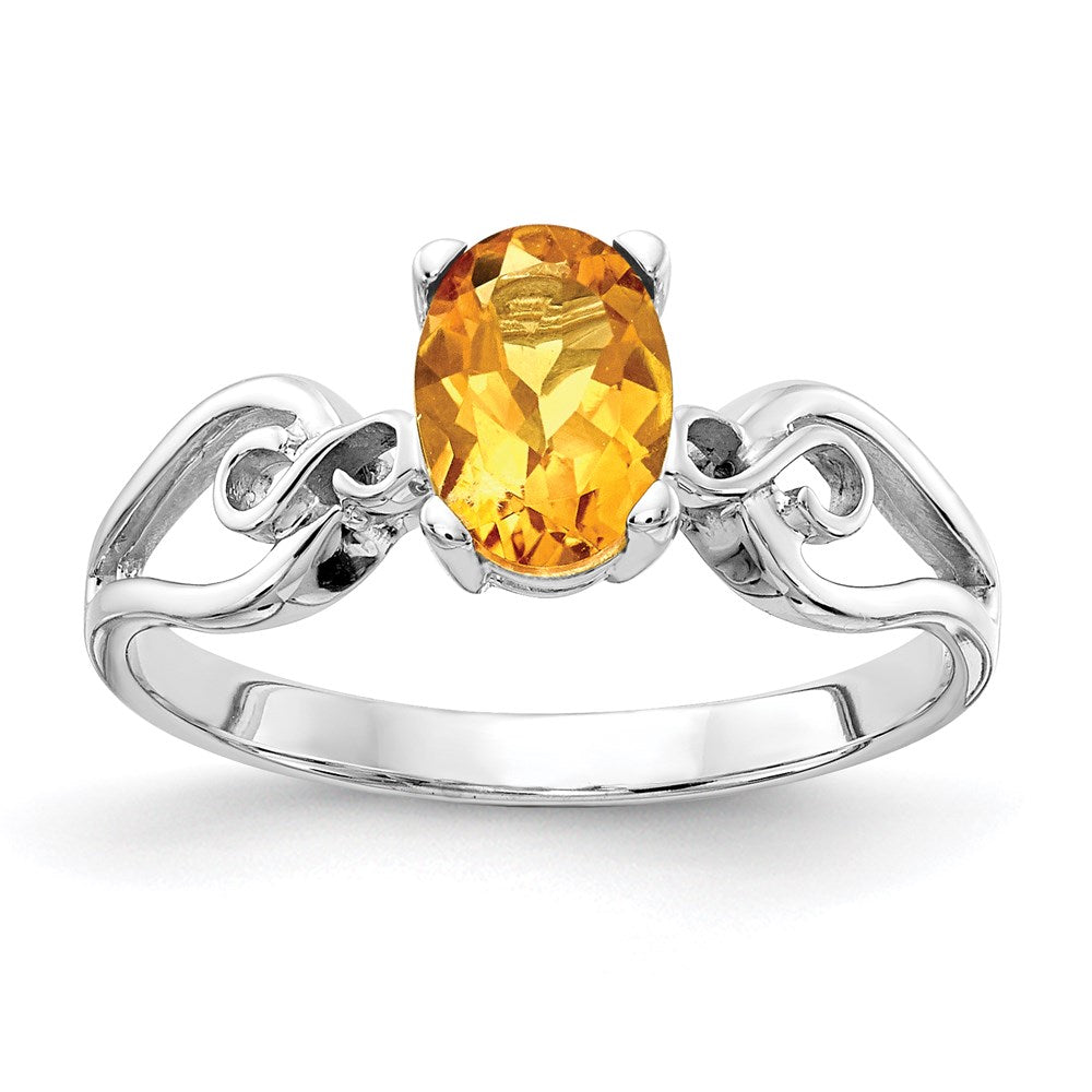 14k white gold 8x6mm oval citrine checker ring y2236cc