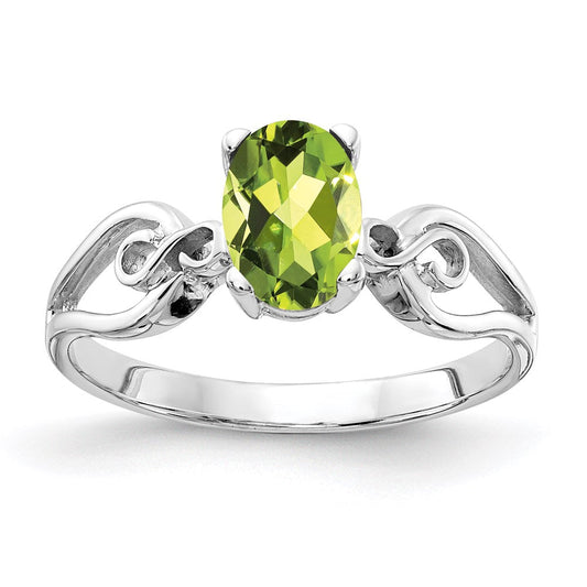 14k White Gold 8x6mm Oval Peridot ring