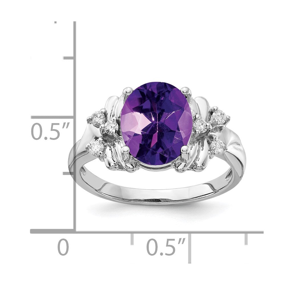 14k White Gold 10x8mm Oval Amethyst AAA Diamond ring
