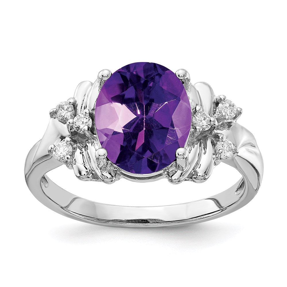 14k white gold 10x8mm oval amethyst checker a real diamond ring y2240ac a