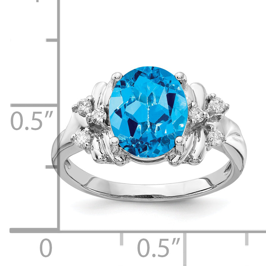 Solid 14k White Gold 10x8mm Oval Simulated Blue Topaz AAA CZ Ring