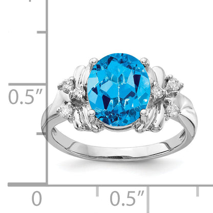 Solid 14k White Gold 10x8mm Oval Simulated Blue Topaz AAA CZ Ring