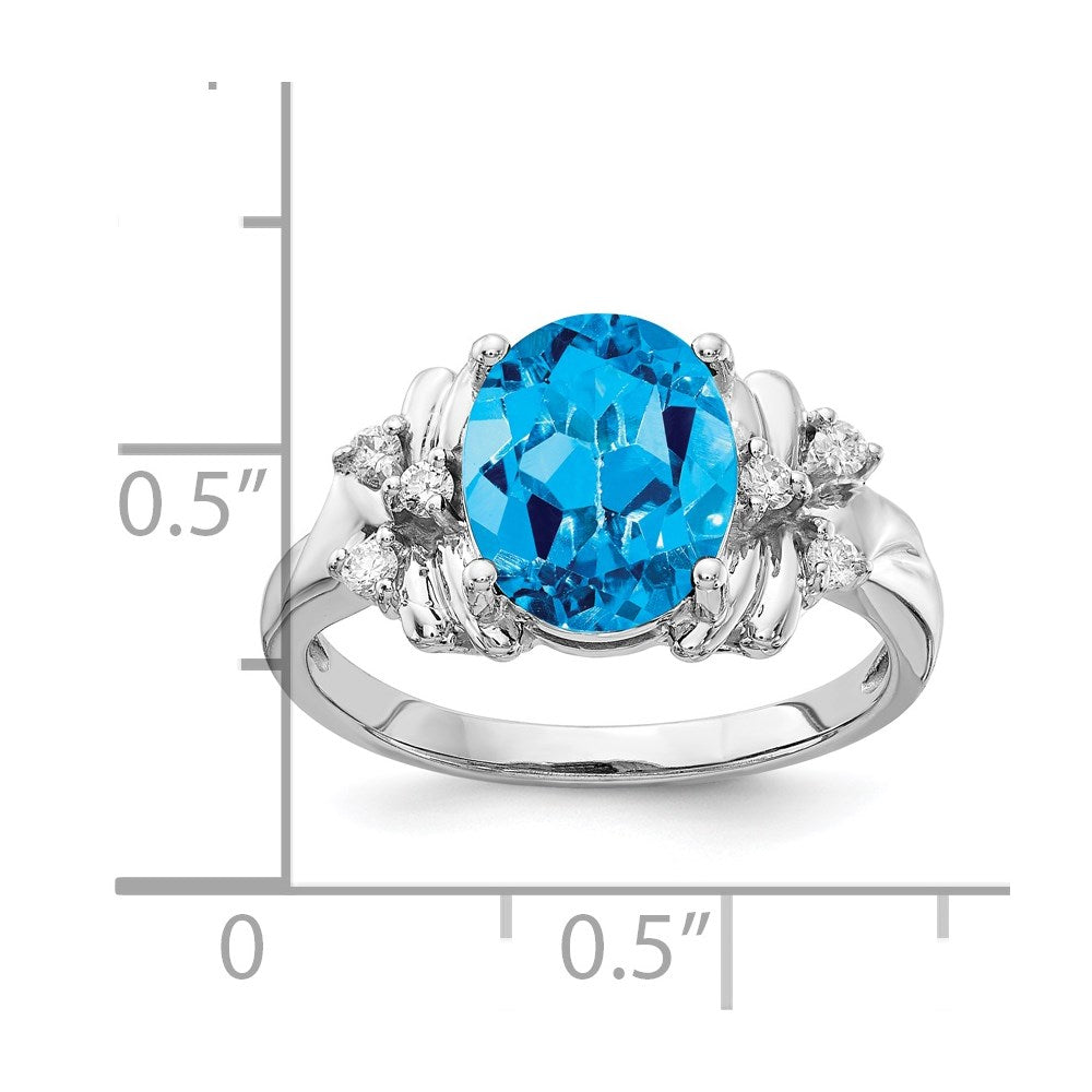 14k White Gold 10x8mm Oval Blue Topaz A Real Diamond ring