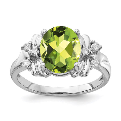14k White Gold 10x8mm Oval Peridot A Real Diamond ring