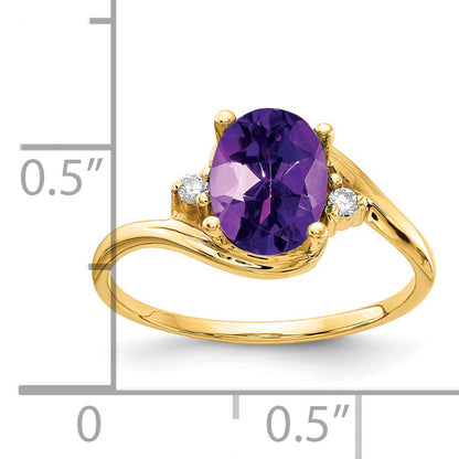 Solid 14k Yellow Gold 8x6mm Oval Simulated Amethyst VS CZ Ring