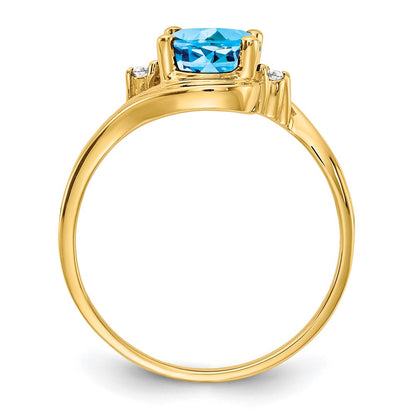 Solid 14k Yellow Gold 8x6mm Oval Simulated Blue Topaz A CZ Ring