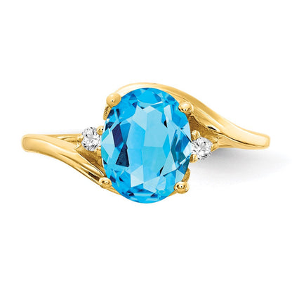 14K Yellow Gold 8x6mm Oval Blue Topaz A Real Diamond ring