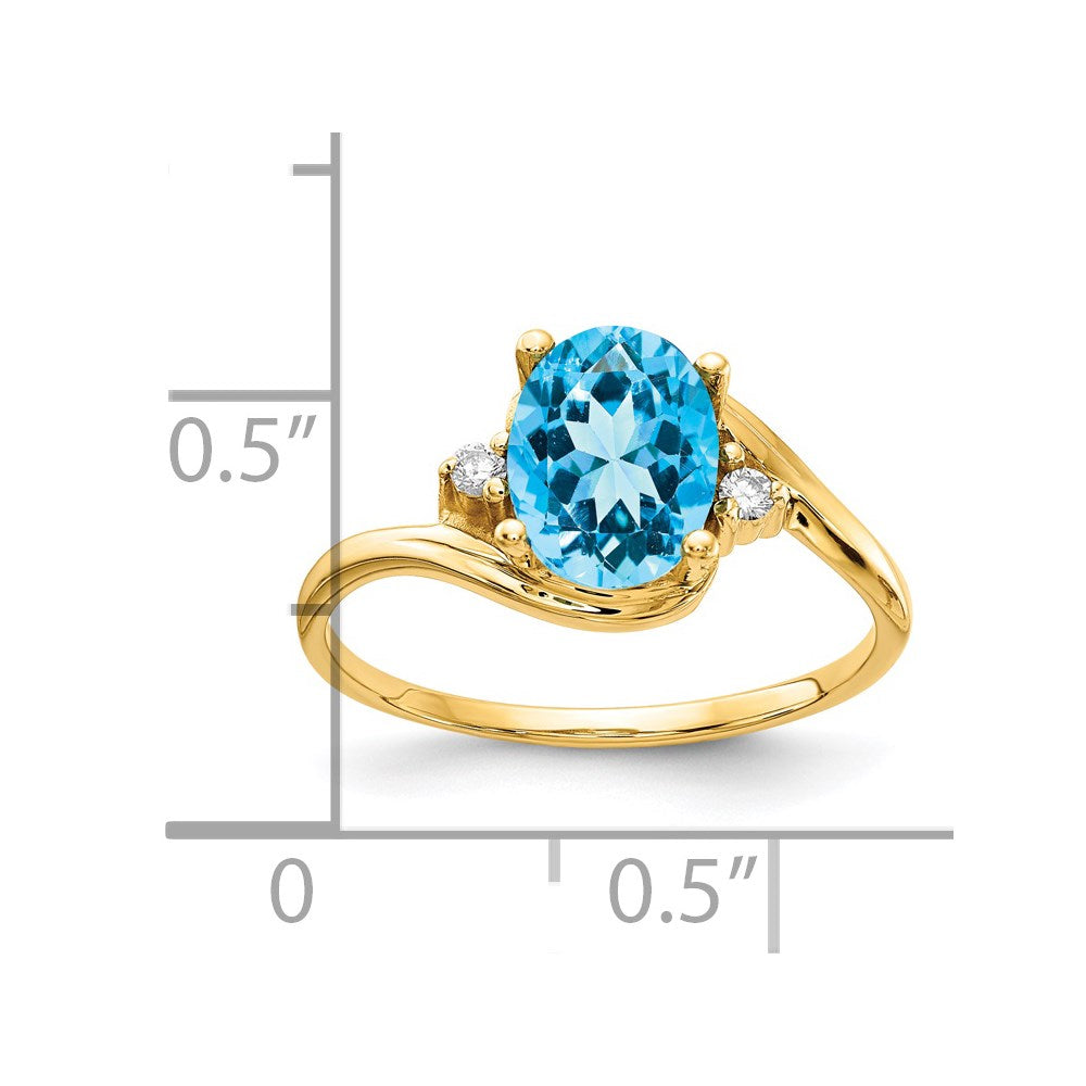 Solid 14k Yellow Gold 8x6mm Oval Simulated Blue Topaz A CZ Ring