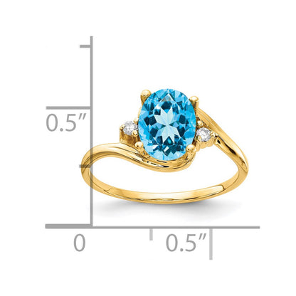 Solid 14k Yellow Gold 8x6mm Oval Simulated Blue Topaz A CZ Ring