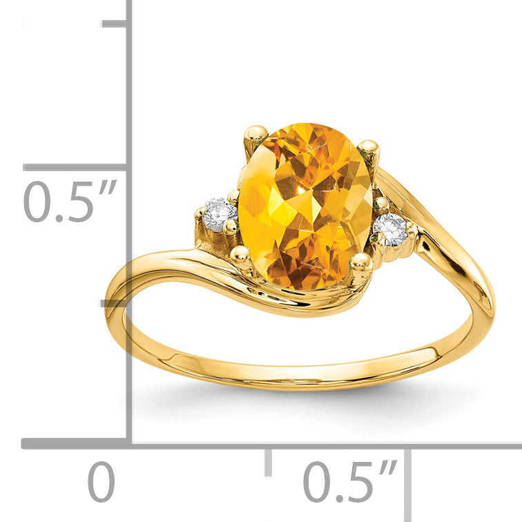 Solid 14k Yellow Gold 8x6mm Oval Simulated Citrine AA CZ Ring