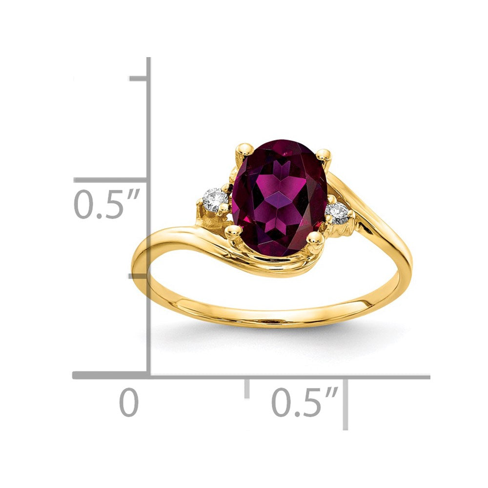 14k Yellow Gold 8x6mm Oval Rhodolite Garnet AA Diamond ring