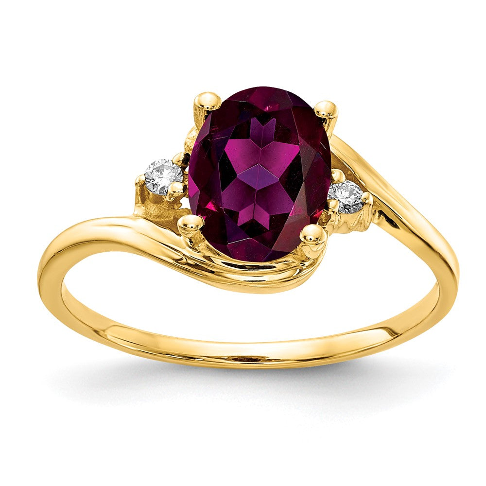 14k Yellow Gold 8x6mm Oval Rhodolite Garnet VS Diamond ring