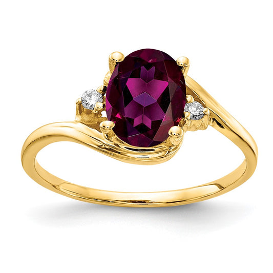 14k Yellow Gold 8x6mm Oval Rhodolite Garnet VS Diamond ring