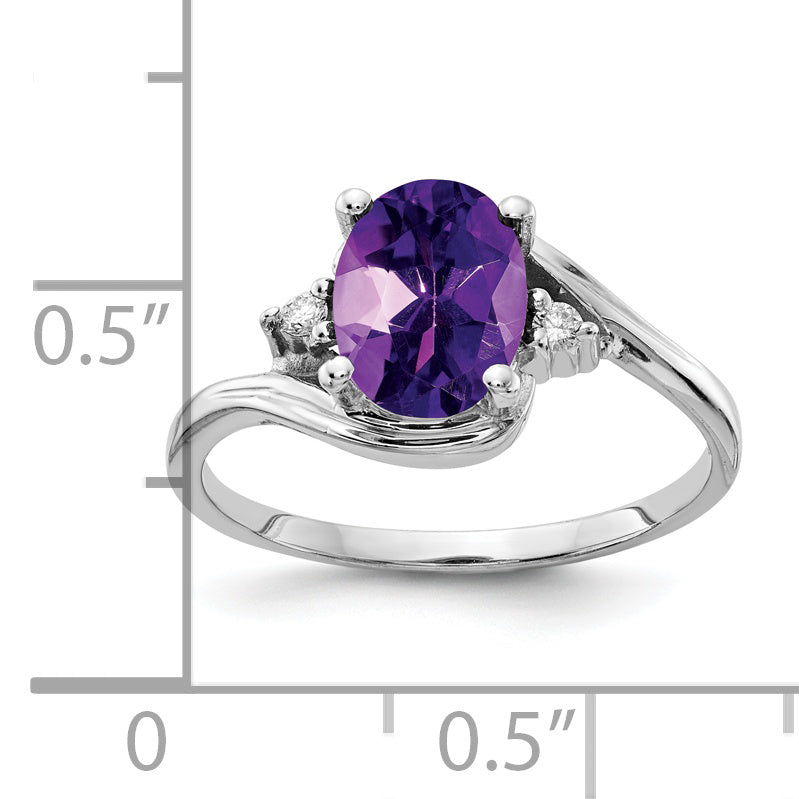 Solid 14k White Gold 8x6mm Oval Simulated Amethyst VS CZ Ring