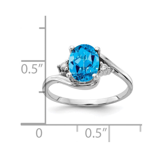 14k White Gold 8x6mm Oval Blue Topaz A Real Diamond ring