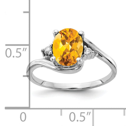 Solid 14k White Gold 8x6mm Oval Simulated Citrine AAA CZ Ring