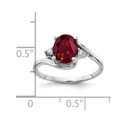 14k White Gold 8x6mm Oval Created Ruby A Real Diamond ring