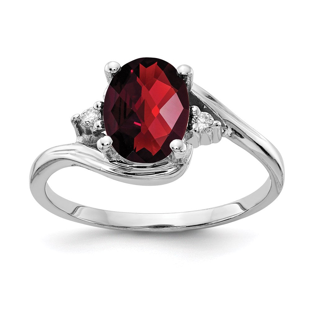 14k white gold 8x6mm oval garnet checker a real diamond ring y2246gc a