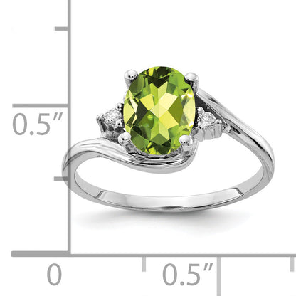 Solid 14k White Gold 8x6mm Oval Simulated Peridot VS CZ Ring
