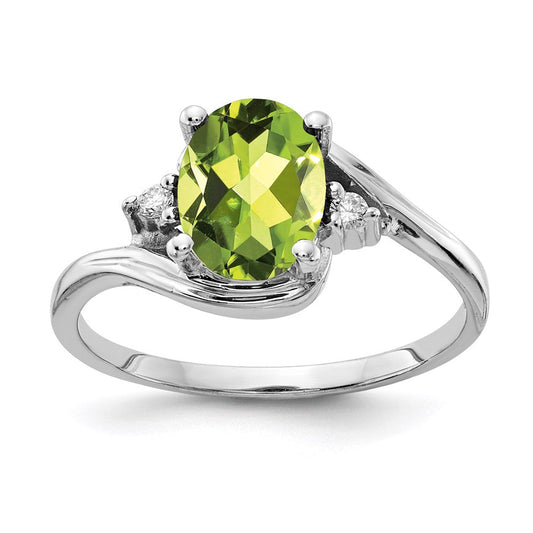 14k White Gold 8x6mm Oval Peridot A Real Diamond ring