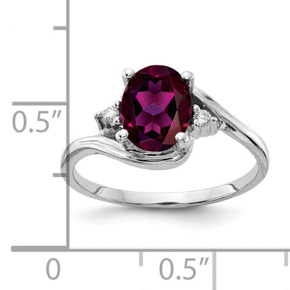 Solid 14k White Gold 8x6mm Oval Rhodolite Simulated Garnet AA CZ Ring