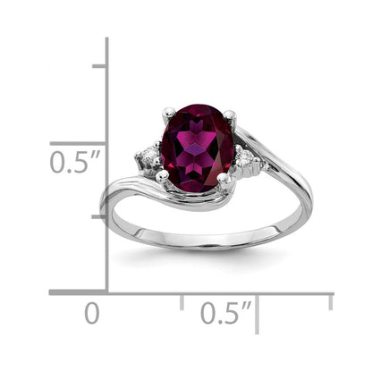 14k White Gold 8x6mm Oval Rhodolite Garnet A Diamond ring