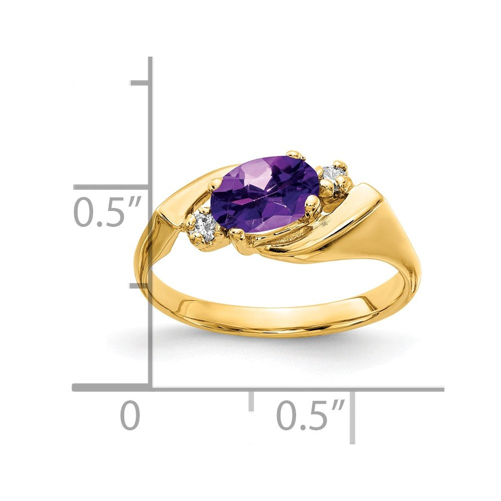 14k Yellow Gold 7x5mm Oval Amethyst AA Diamond ring