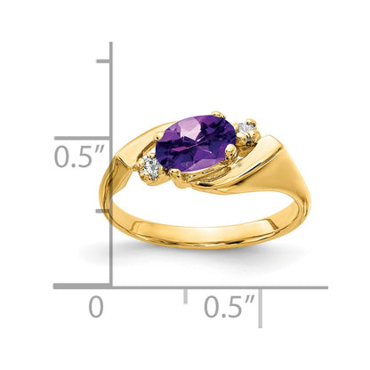 14k Yellow Gold 7x5mm Oval Amethyst AA Diamond ring