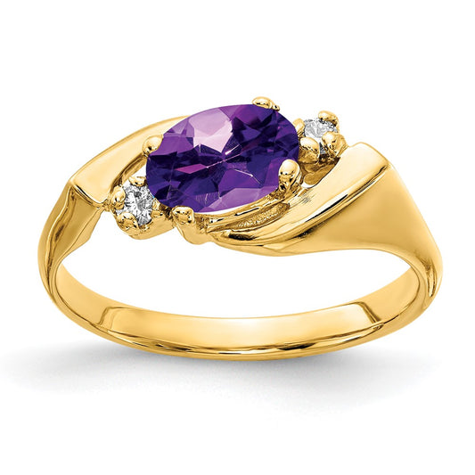 14k Yellow Gold 7x5mm Oval Amethyst VS Diamond ring