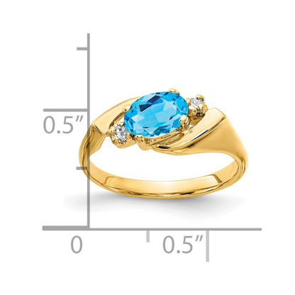 Solid 14k Yellow Gold 7x5mm Oval Simulated Blue Topaz A CZ Ring