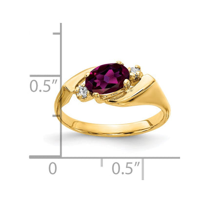 14k Yellow Gold 7x5mm Oval Rhodolite Garnet AAA Diamond ring