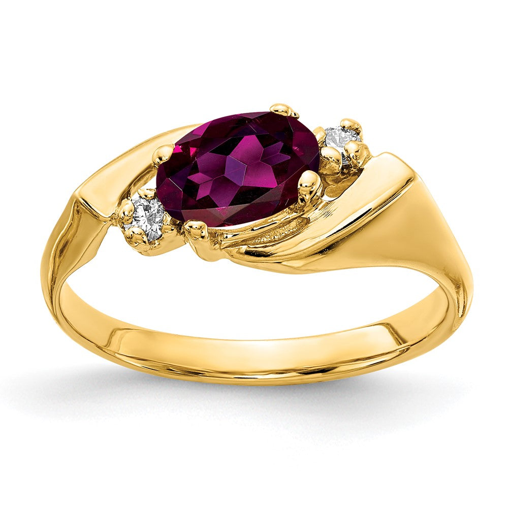 14k Yellow Gold 7x5mm Oval Rhodolite Garnet A Diamond ring