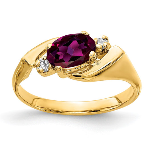14k Yellow Gold 7x5mm Oval Rhodolite Garnet A Diamond ring