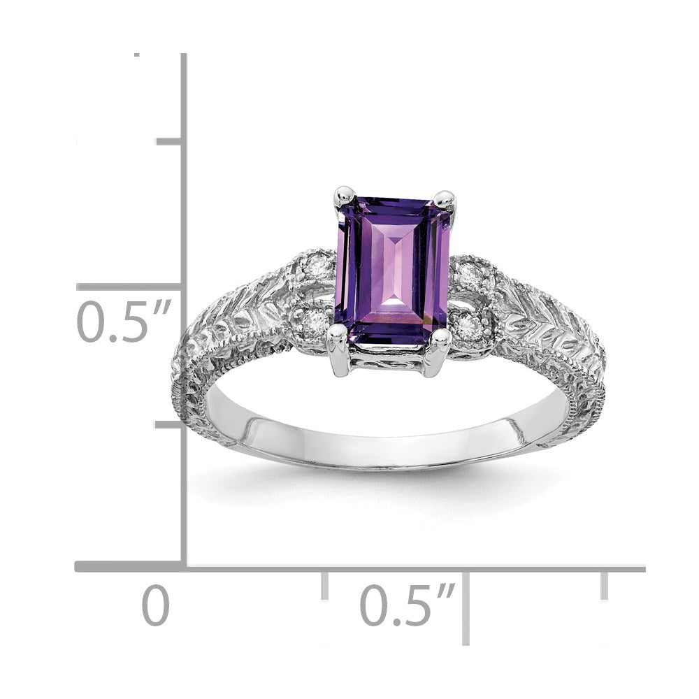 14k White Gold 7x5mm Emerald Cut Amethyst VS Diamond ring