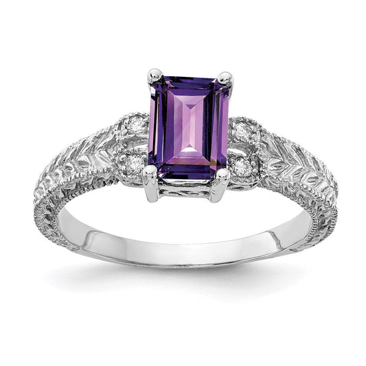 14k white gold 7x5mm emerald cut amethyst a real diamond ring y2266am a