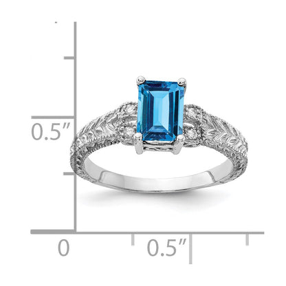 14k white gold 7x5mm emerald cut blue topaz a real diamond ring y2266bt a