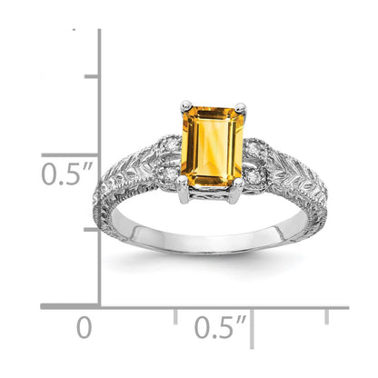 14k White Gold 7x5mm Emerald Cut Citrine VS Diamond ring